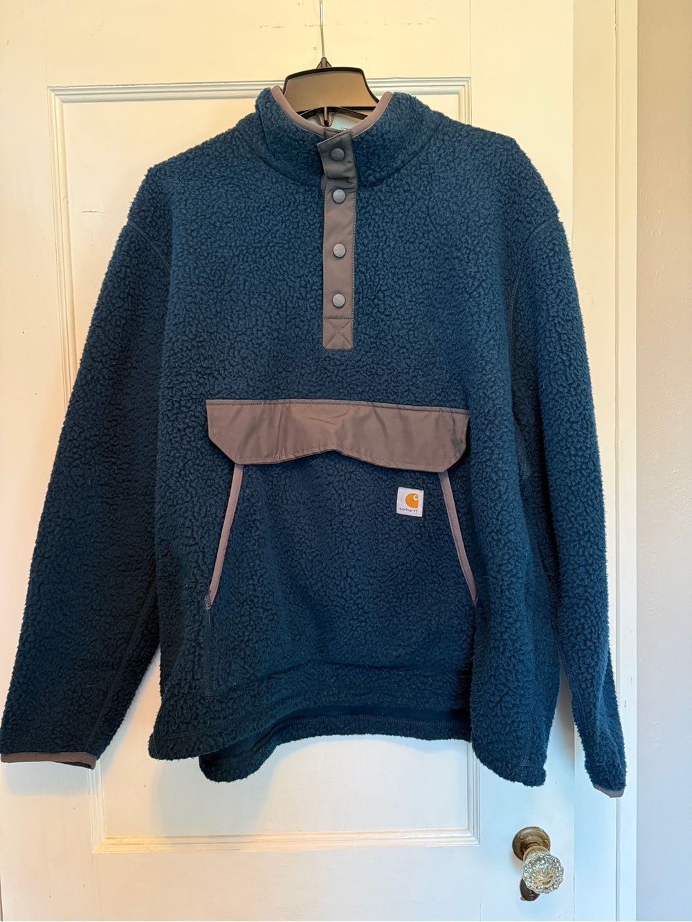 Carhartt Men’s Navy Sherpa Zip Pullover with Gray Trim